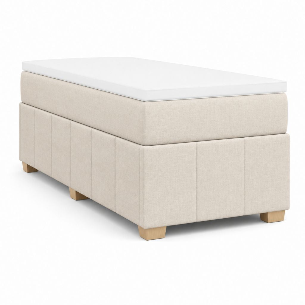 Lit boxspring 1 place beige en polyester rectangulaire avec matelas 90 x 200 cm
