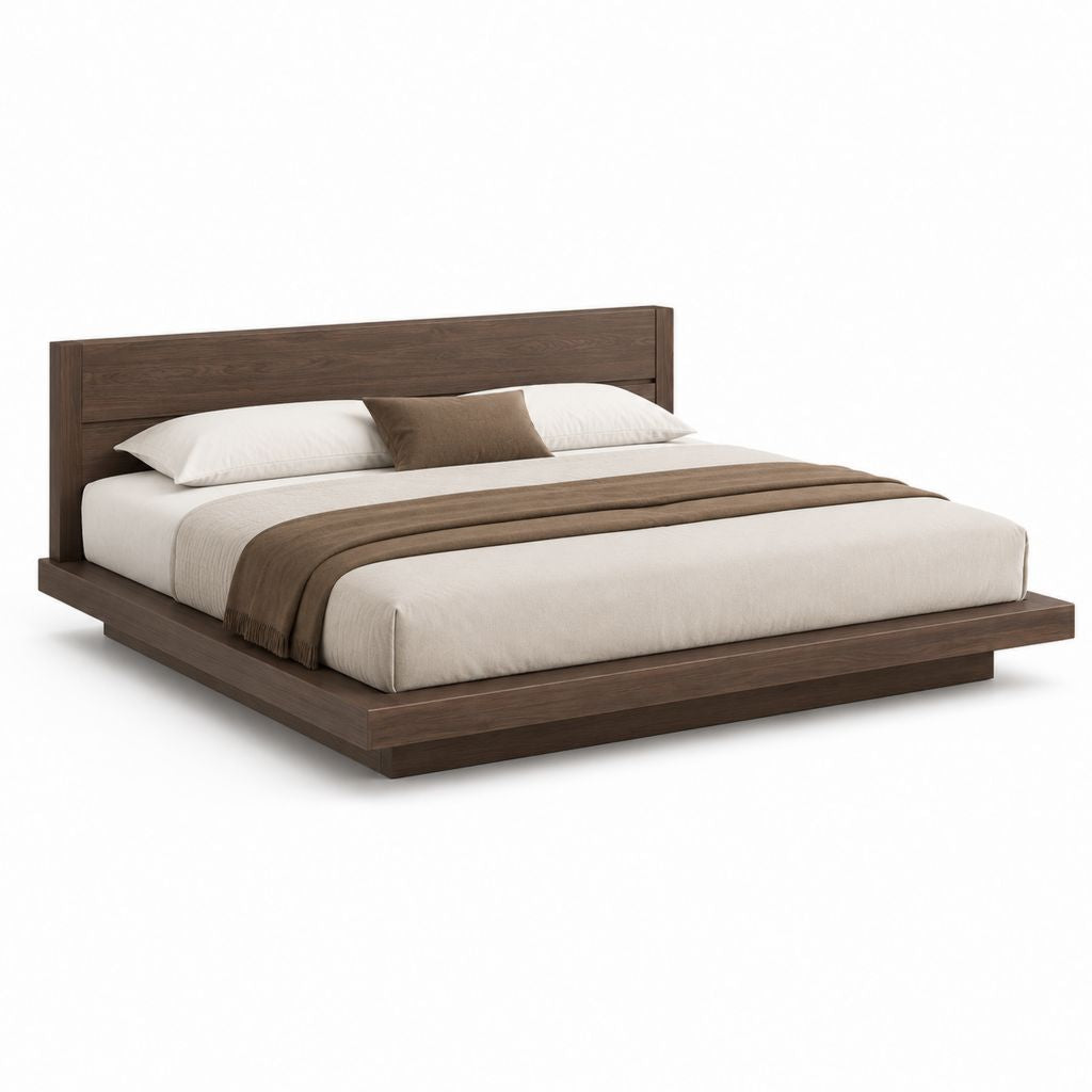 Lit double avec cadre de lit rectangulaire brun noyer en MDF 160 x 200 cm