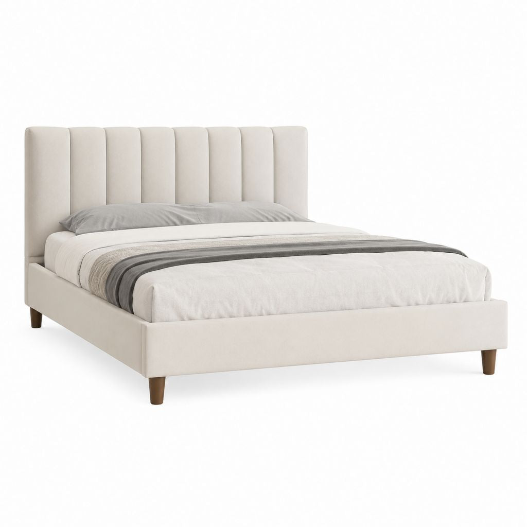 Cadre de lit double beige capitonné en polyester 160 x 200 cm