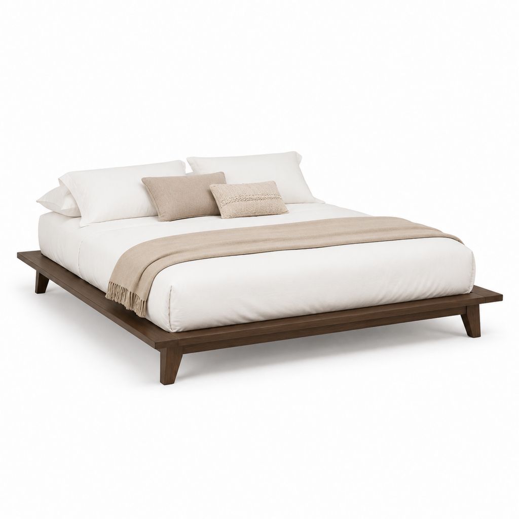Lit plateforme 160 x 200 cm marron foncé en bois massif rectangulaire