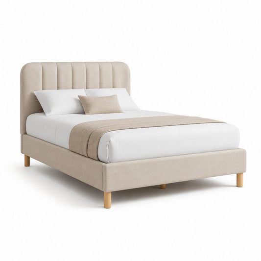 Lit double avec cadre beige en polyester 160 x 200 cm