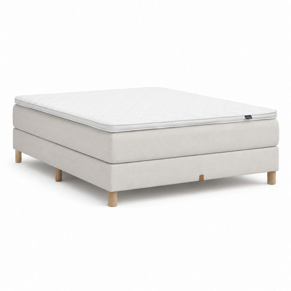 Lit boxspring rectangulaire beige en polyester avec matelas 160 x 200 cm