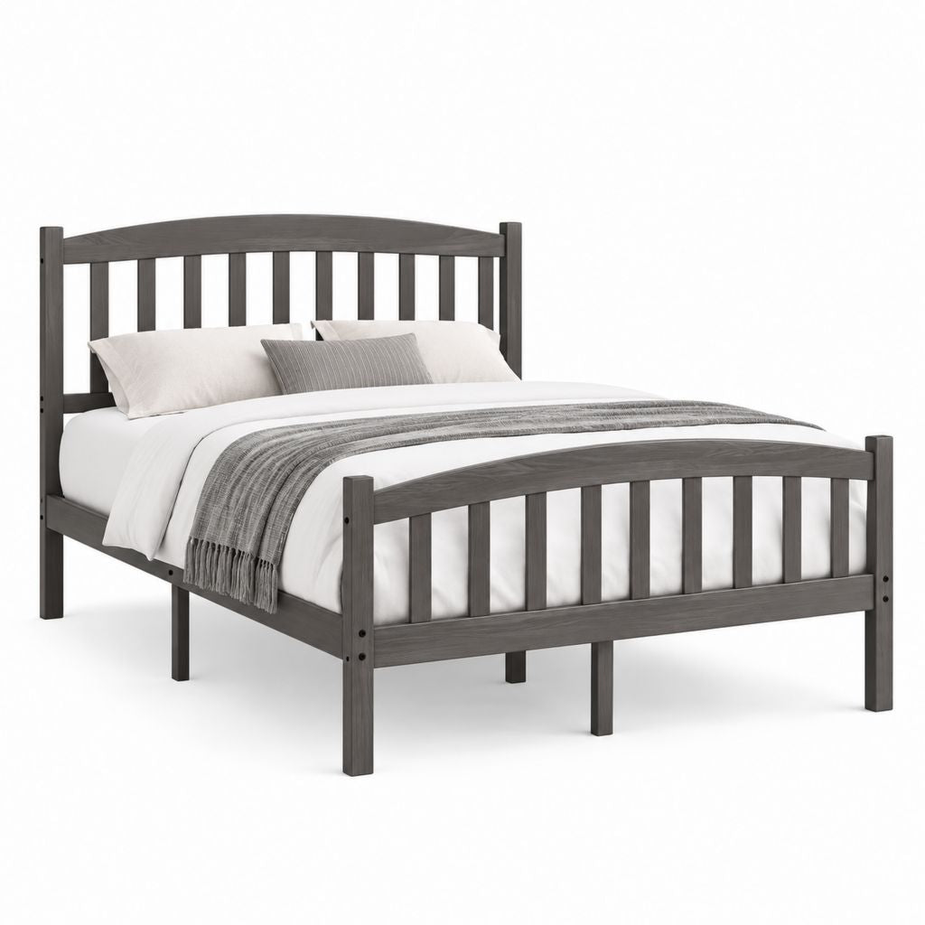 Cadre de lit double gris anthracite en pin massif avec tête et pied de lit à barreaux 140 x 190 cm