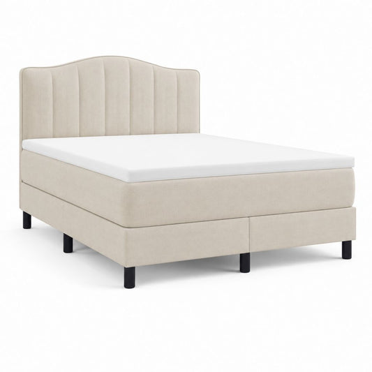 Lit double avec tête de lit et sommier tapissier beige en polyester 160 x 200 cm