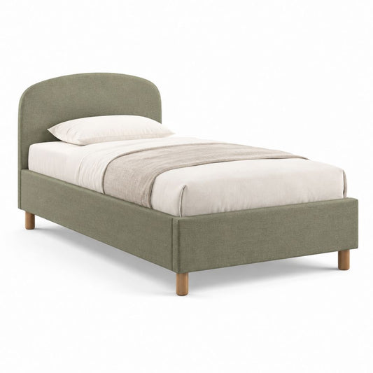Cadre de lit 1 place vert olive en polyester avec tête de lit arrondie 90 x 190 cm