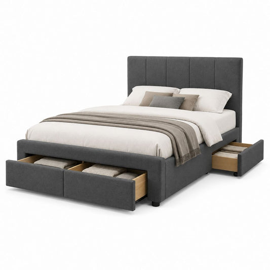 Lit coffre 160 x 200 cm gris anthracite en polyester avec 4 tiroirs de rangement