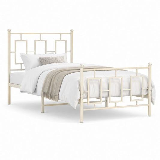Lit double en acier peint crème avec cadre de lit 140 x 190 cm