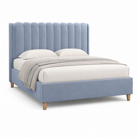 Lit double avec cadre rectangulaire bleu en velours de polyester 160 x 200 cm