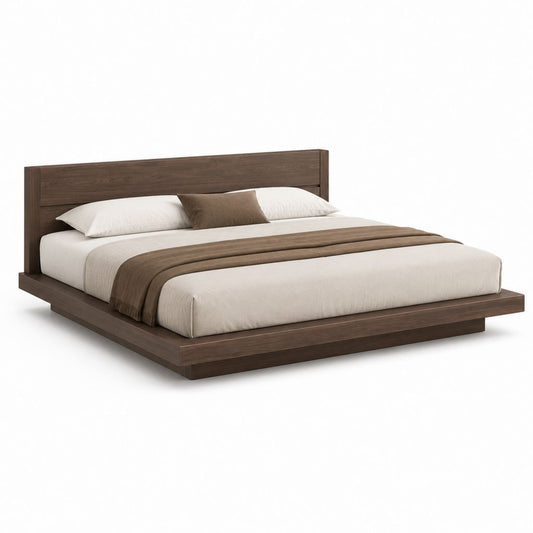 Lit double avec cadre de lit rectangulaire brun noyer en MDF 160 x 200 cm
